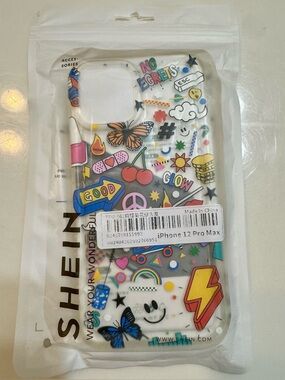 SHEIN Clear Sticker-Style iPhone 12 Pro Max Case — Multicolor Icons